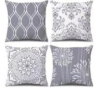 QiHon Mandala Cushion Covers 60x60 cm Set of 4 Gray White Modern Double Sided Printed Square Linen Cushion Covers 24x24 inch Outdoor Throw Pillow Case for Sofa Bedroom Home Office Car Decor