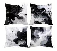 QiHon Marble Cushion Covers 40x40 cm Set of 4 White Black Modern Double Sided Printed Square Linen Cushion Covers 16x16 inch Outdoor Throw Pillow Case for Sofa Bedroom Home Office Car Decor