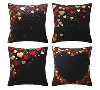 QiHon Set of 4 Decorative Linen Cushion Covers 50x50 cm, Modern Black Red Hearts Square Throw Pillow Cases with Invisible Zipper, Breathable Pillowcases for Sofa Couch Living Room Bedroom Garden