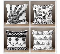 QiHon Set of 4 Decorative Linen Cushion Covers 60x60 cm, Modern Black White Geometric Square Throw Pillow Cases with Invisible Zipper, Breathable Pillowcases for Sofa Couch Living Room Bedroom Garden