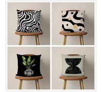 QiHon White Black Cushion Covers 60x60 cm Set of 4 Green Modern Double Sided Printed Square Linen Cushion Covers 24x24 inch Outdoor Throw Pillow Case for Sofa Bedroom Home Office Car Decor