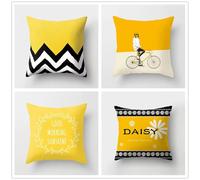 QiHon Yellow Flowers Cushion Covers 70x70 cm Set of 4 Black White Modern Double Sided Printed Square Linen Cushion Covers 28x28 inch Outdoor Throw Pillow Case for Sofa Bedroom Home Office Car Decor
