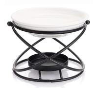 QIHONGC Decorative Metal Essential Oil Burner Wax Melt Burner with Ceramic Bowl Home Decorative Tea Light Candle Holder Aroma Diffuser Candle Holder Candle Burner (Black)