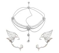 QIHUAN 1 Multi-Layer Headgear, 1 Pair Of Ear Clips, Diamond-Inlaid Water Droplets, Elf-Playing Jewelry Set, Creative And Fashionable Metal Hair Accessories.