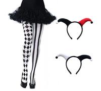 QIHUAN 1 Pair Of Clown Pantyhose, 2 Headbands, Black And White Asymmetrical Tight Pants, Role-Playing Props Set, Carnival Party Clothing Accessories.