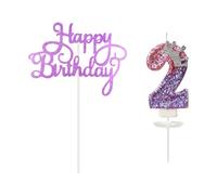 QIHUAN 1 Piece Of Number 2 Candle And 1 Piece Of Cake Card Insert, Creative Candle, Shiny Candle, Cake Decoration, Birthday Candle.