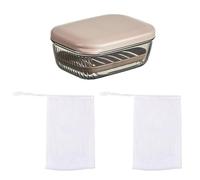 QIHUAN 1 Piece Soap Box With Lid And 2 Piece Soap Bubble Mesh Bag, Drain Soap Box, Portable Soap Box, Bathroom Supplies
