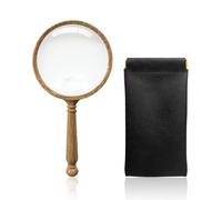 QIHUAN 1 Piece Wood Grain Magnifying Glass and 1 Piece Storage Bag, Retro Magnifying Glass, Handheld Magnifying Glass, Reading Magnifying Glass