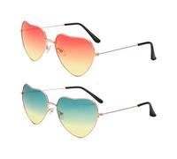 QIHUAN 2 Pieces Of Gradient Heart-Shaped Glasses, Women'S Personality Stylish Sunglasses, Creative Metal Sunshade Props, Party Clothing Accessories.