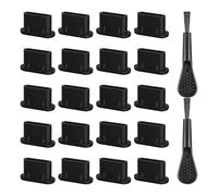 QIHUAN 20 Pieces Of Mobile Phone Charging Port Dust Plug And 2 Pieces Of Cleaning Brush, Silicone Plug, Mobile Phone Accessories, Gap Brush, Mobile Phone Cleaning Tools