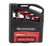 Qiilu 16 pcs T-Handle Hex Wrench Set, T-Handle Hex Star Allen Key Wrench Set Ball End 2 Drive Screwdriver Repair Hand Tools 75mm-200mm