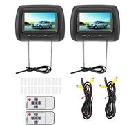 Qiilu 2pcs 7 in Wireless Control Adjustable Headrest LCD Video Monitor MP5 Display Black tv headrest for cars monitors 10 inch car dvd p
