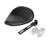 Qiilu Motorcycle Seat Cushion - 3" Black Leather Comfortable Seat With Mount Spring Bracket for Chopper Bobber Custom