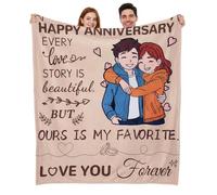 Qiimenguer Anniversary Wedding Gifts for Him-Brown Anniversary Blanket, 1st Anniversary Wedding Gifts Couple Throw for Wife Husband, Soft Polyester Blanket for Home Sofa Bed（150x130cm） (Anniversary)
