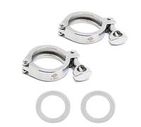 QiiMii Stainless Steel 304 Heavy Duty Sanitary Clamp Single Pin Tri Clover 2 inch with 1 pc Silicone Gasket, 2 Pack