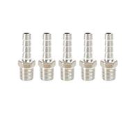 QiiMii Stainless Steel 304 Male Threaded Barb Hose Pipe Fitting Tail Connector with Thread Adaptor DFE Tail Pipe 1/4" x8MM， 5 Pack