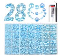 qiipii 2 Styles Solid Blue + Light Blue AB Half Round Pearls for Bedazzling