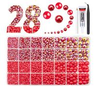 qiipii 2 Styles Solid Red+ Red AB Flatback Pearls for Bedazzling Crafting