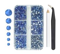 qiipii 2550pcs Light Blue Nail Art Flatback Rhinestones for Face Makeup Sky Blue Nail Gems Gemstones K9 Glass SS4~SS20 6 Sizes Dark Blue Diamonds Stones w Tweezer & Picking Pen for Nails DIY Crafts