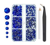 qiipii 2550pcs Royal Blue Nail Art Flatback Rhinestones for Face Makeup Sapphire Nail Gems Gemstones K9 Glass SS4~SS20 6 Sizes Dark Blue Diamonds Stones w Tweezer & Picking Pen for Nails DIY Crafts