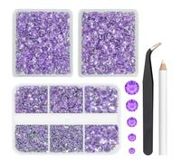 qiipii 3 Boxes 5070PCS Amethyst Purple Resin Crystal Rhinestones for Crafting Flatback Stones 2mm 3mm 4mm 5mm 6mm Non-Hotfix Gems Diamonds for Nails Face Eyes Makeup Tumblers Mugs Bottles DIY Crafts