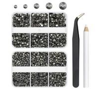 qiipii 3060PCS Metallic Gray Resin Rhinestones for Crafting Metal Grey Flatback Stones 2mm 3mm 4mm 5mm 6mm Steel Gray Gems Diamonds Charms for Nails Face Eyes Makeup Tumblers Bottles DIY Crafts Shoes