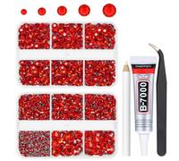 qiipii 3060PCS Red Crystal Resin Rhinestones for Crafts Siam Red Flatback Resin Rhinestones 2mm 3mm 4mm 5mm 6mm 5 Sizes Non-Hotfix Gems Stones Diamonds Crystals for Tumblers Mugs Bottles DIY Crafts