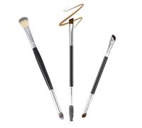 qiipii 3PCS Professional Double-Ended Makeup Grooming Brushes Cosmetic Tool | 1 Eyeshadow Concealer Brush +1 Eyeliner Brush Ultra Thin Slanted Flat Angle+1 Angled Eyebrow Spoolie Brush for Beauty Makeup