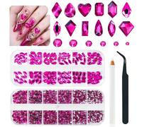 qiipii 4080Pcs Hot Pink Nail Art Rhinestones Flatback Round Gems Crystals | K9 Glass Fuchsia Multi Shapes Beads Stones Diamonds Jewels Nail Art Charms for Nails Faces Eyes Makeup Tumblers DIY Crafting
