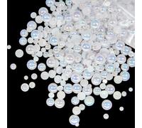 qiipii 51g White AB Half Round Pearls for Crafting 4mm 5mm 6mm 8mm 10mm Mix Sizes Flatback Beads Charms for Nails Face Eyes Makeup Tumblers Bottles Mugs DIY Crafts Bedazzling Clothes Shoes Phones Car