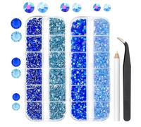 qiipii Blue Resin Rhinestones Bulk for Crafting 3mm 4mm 5mm Flatback Crystal Stones Non-Hotfix Light Blue Royal Blue Gems Diamonds Charms Supplies for Nails Eyes Face Makeup Crafts DIY Tumblers Bottle