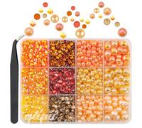 qiipii Bright Orange 3mm-8mm Flatback Pearls and Rhinestones for Bedazzling Crafting Half Pearls Resin Gems Stones Diamonds Crystals for Nails Face Eyes Makeup Tumblers Bottles Crafts Grad Cap Shoes
