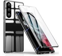 QiiStar Case for Samsung Galaxy S24 Plus 5G,Clear Magneitc Double-sided Tempered Glass 360° Full Body Protection Metal Bumper Front and Back Cover Samsung S 24+ Phone Case,Titanium Black