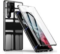 QiiStar Case for Samsung S24 Ultra 5G,Clear Magneitc Double-sided Tempered Glass 360° Full Body Protection Metal Bumper Front and Back Cover Samsung Galaxy S 24 Phone Case,Titanium Black