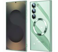 QiiStar Official Titanium Case for Samsung Galaxy S25,[Compatible with MagSafe][Full Camera Cover Protection] Metallic Glossy Slim Luxury Phone Case for Galaxy S 25,Clear Green