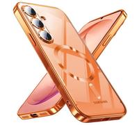 QiiStar Official Titanium Case for Samsung Galaxy S26 Plus,[Compatible with MagSafe][Full Camera Cover Protection] Metallic Glossy Slim Luxury Phone Case for Galaxy S 26 Plus,Clear Orange