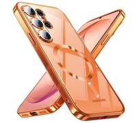 QiiStar Official Titanium Case for Samsung Galaxy S26 Ultra 5G,[Compatible with MagSafe][Full Camera Cover Protection] Metallic Glossy Slim Luxury Phone Case for Galaxy S 26 Ultra,Clear Orange
