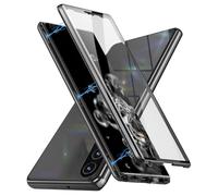 QiiStar Titanium Case for Samsung Galaxy A35 5G, Front and Back Double-sided Temepered Glass + Metallic Bumper 360 Full Protection Luxury Phone Case for Samsung Galaxy A 35 5G,Clear Black