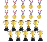 QiiWuic 10 Pcs Mini Trophies With 10 Pcs Medals, Awards Trophies, Plastic Trophy, Small Trophy, Medals, Recognition Accessories For Events And Achievements