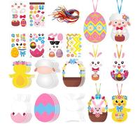 QiiWuic Easter Tree Decorations, 72 Piece Set for Easter Crafts, Easter Eggs Shape Wooden Slices with Ropes, Ideal for Seasonal Art Projects and Home Decor