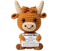 QiiWuic Positive Crochet Animals, Highland Cow Teddy for Emotional Support, Thoughtful Gift for Women and Students, Cheer Up Keepsake Gift For Friends, Student, Valentine's Day