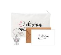 QijAOPD Teacher Gift Set, 4 Pieces with Bag, Teacher with Heart and Angel Keyring, Leaving Gift Teacher with Card, Say Thank You for School