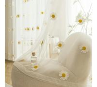 QIJIAYU 1 Piece Yellow Daisy Tulle Curtains Embroidered Flower Botanical Tulle Curtains For Kids Room Kitchen Study Door Partition Curtains Decoration