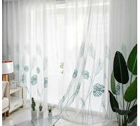 QIJIAYU Embroidered Leaves Tulle Curtains Living Room Bedroom Botanical Tulle Curtains Kitchen Decorative Curtains