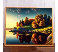 Qijinn 5D Autumn Lake Tree Diamond Painting Kits for Adults Beginners,DIY Square Full Drill Diamond Art Crystal Rhinestone Cross Stitch Painting by Numbers Picture for Home Wall Decor 70x90cm