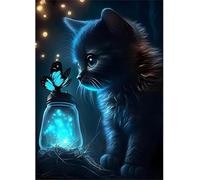 Qijinn 5D Cat Butterfly Diamond Painting Kits for Adults Beginners,DIY Round Full Drill Diamond Art Crystal Rhinestone Cross Stitch Painting by Numbers Picture for Home Wall Decor 80x100cm
