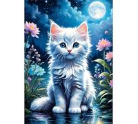 Qijinn 5D Cat Moon Flower Diamond Painting Kits for Adults Beginners,DIY Square Full Drill Diamond Art Crystal Rhinestone Cross Stitch Painting by Numbers Picture for Home Wall Decor 90x110cm