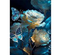 Qijinn 5D Diamond Art Painting Kit,Rose Blue Butterfly Diamond Art Kits for Adults,DIY Square Full Drill Diamond Painting Rhinestone Canvas Embroidery Craft for Home Wall Decor Gifts 40x50cm