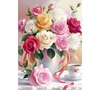 Qijinn 5D Diamond Art Painting Kit,Rose Coffee Diamond Art Kits for Adults,DIY Round Full Drill Diamond Painting Rhinestone Canvas Embroidery Craft for Home Wall Decor Gifts 30x40cm