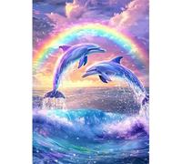 Qijinn 5D Dolphin Rainbow Diamond Painting Kits for Adults Beginners,DIY Square Full Drill Diamond Art Crystal Rhinestone Cross Stitch Painting by Numbers Picture for Home Wall Decor 70x90cm
